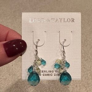 Lord & Taylor Teal and Silver Drop Earrings